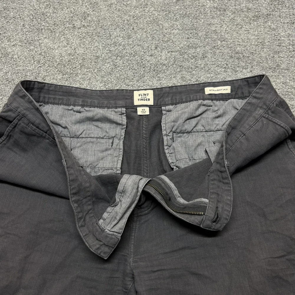 Flint And Tinder Pants Mens 42 Gray Linen Blend Straight Fit Chino Casual